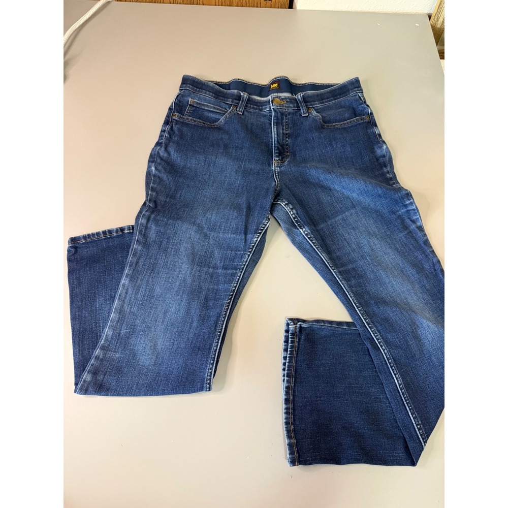Lee Mens Straight Leg Stretch Jeans Blue Medium Wash Denim Pants 35x29.5